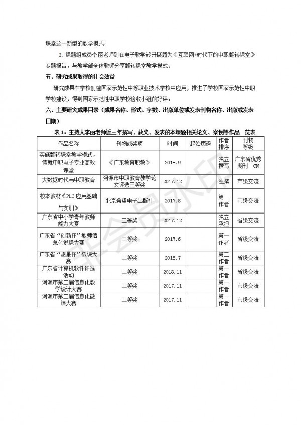 中職電子專業(yè)應用翻轉課堂教學模式的探究與實踐---李麗---成果公報---9_07